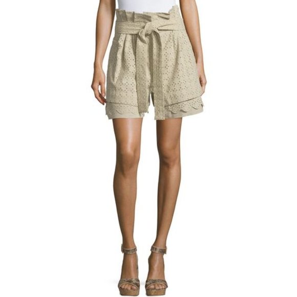See by Chloe Pleated Eyelet Scallop Shorts Taupe 6 - Picture 2 of 7